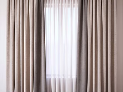 Beige Brown Double Layer Curtains With White Sheer And Natural Light Filtering 3d model