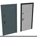 Modern Blue And White Swing Doors With Black Frames Handles And Locks 3d model