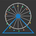 Colorful Ferris Wheel Model With Blue Triangular Base And Reflective Surface 3d model