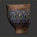 Pair of Traditional Bongo Drums With Colorful Geometric Patterns And Woven Ropes