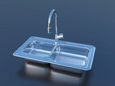 Stainless Steel Double Bowl Kitchen Sink with Modern Faucet for Home Kitchen Use 3d model