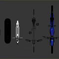Blue Bicycle With Black Scooter And Sports Sneakers On Gray Background