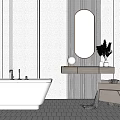 White Freestanding Bathtub Interior Design In Modern Bathroom With Oval Mirror And Chair