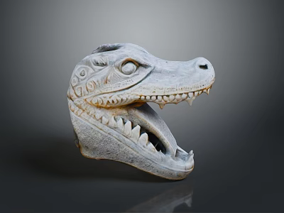 Lifelike Stone Crocodile Head Sculpture Displaying Open Mouth Sharp Teeth And Intricate Carvings 3d model