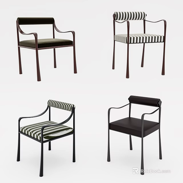 Stylish Leisure Chairs With Various Designs Striped Patterns And Solid Colors 3d model