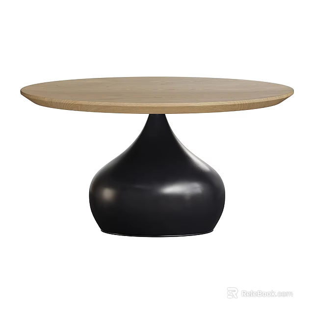 Stylish Modern Wooden Desk With Round Top And Black Base 3d model 
