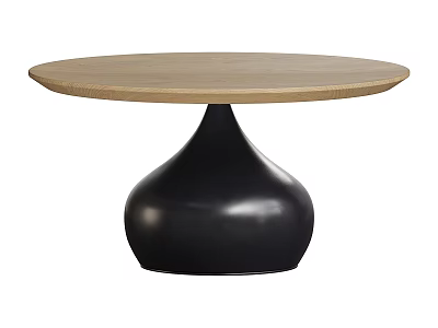 Stylish Modern Wooden Desk With Round Top And Black Base 3d model
