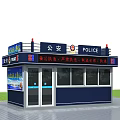 Blue Police Booth With POLICE Signs Lights Windows Doors And Slogans