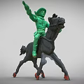 Green Elf Riding Black Horse With Raised Hand And Red Hooves