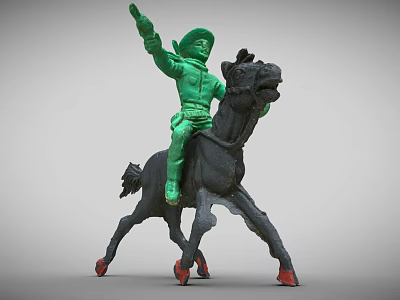 Green Elf Riding Black Horse With Raised Hand And Red Hooves 3d model