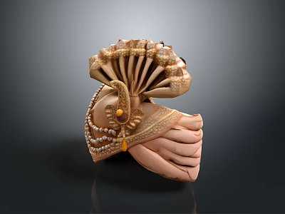 Shell Shaped Ornate Household Item With Golden Accents And Pearl Details 3d model