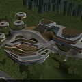 Aerial Planning of Modern Architectural Complex With Green Landscape And Curved Structures