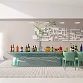 Modern Bar Interior With Green Chairs Various Bottles And Decorative Wall Panel