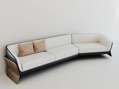 Modern Irregular Shaped Sofa With White Upholstery Black Frame And Brown Cushions 3d model