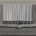 Neutral Toned Large Sofa in Living Room With Floor To Ceiling Curtains And Soft Rug