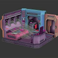 Cartoon Style Sci Fi Room Interior With Colorful Sofa Console Shelves And Lighting