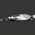 White F1 Racing Car Featuring Black Accents Sponsor Logos And Aerodynamic Body