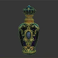 Ornate Blue Purple Gradient Vase With Lotus Shaped Top Golden Carvings And Blue Gem Accent