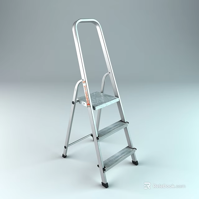 Silver Folding Household Ladder with Two Steps and Handrails for Home Use 3d model 