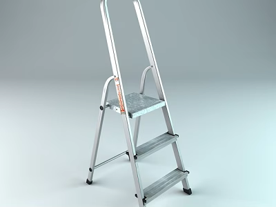 Silver Folding Household Ladder with Two Steps and Handrails for Home Use 3d model