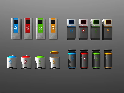 Public Facilities Colorful Recycling Bins With Different Waste Categories And Modern Design 3d model
