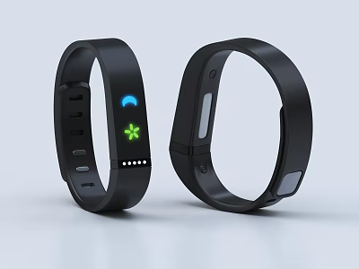 Black Smart Watch Bracelet with Digital Display Green Star Blue Moon Icons Modern Design 3d model