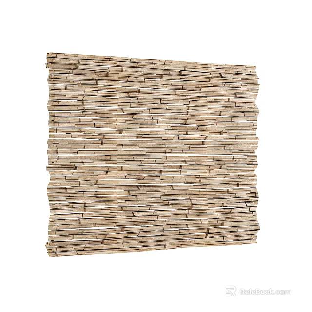 Natural Rustic Accent Wall with Light Wooden Slats Horizontal Arrangement and Layered Texture Design 3d model 
