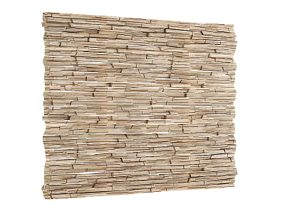 Natural Rustic Accent Wall with Light Wooden Slats Horizontal Arrangement and Layered Texture Design 3d model