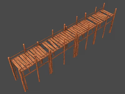 Simple Rustic Wooden Bridge With Plank Deck And Supportive Pillars Design 3d model