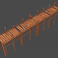 Simple Rustic Wooden Bridge With Plank Deck And Supportive Pillars Design 3d model