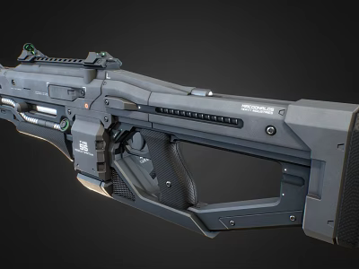 Futuristic Tactical Firearm with Advanced Design Ergonomic Grip Sleek Black Finish and Tactical Scope 3d model