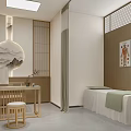 Modern Chinese Therapy Space With Wooden Furniture Acupuncture Charts And Treatment Bed