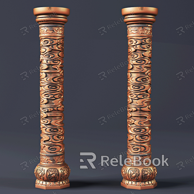 New Chinese Style Pillar Xiangyun Pillar Stone Carving Ornaments model