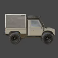 Beige Off-Road Vehicle With Large Off-Road Tires Rear Camping Module Roof Rack And Rear Window