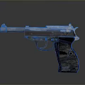 Vintage Metal Pistol With Black Grip And Shiny Silver Finish Details