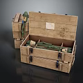 Open Wooden Crate With Metal Latches Containing Tools And Stacked Design