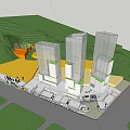 Modern Twin Tower Office Building Design With Glass Facade And Green Hills