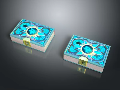 Decorative Boxes With Blue Intricate Patterns And Gold Lock Details 3d model