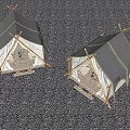 Cozy Canvas Tents Illuminated with String Lights on Gravel Ground at Night