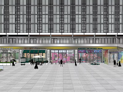 Vibrant Commercial Street With Modern Multi Story Buildings Storefronts And Pedestrians Lively Atmosphere 3d model