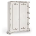 Elegant White Wardrobe With Ornate Gold Carvings On Panel Doors And Storage Shelves