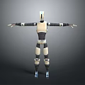 Humanoid Robot Design Featuring Segmented Body Extended Arms And Blue Feet Structure 3d model