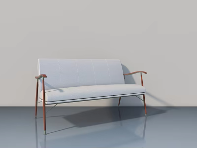 White Bench With Wooden Armrests And Metal Legs In Light Wall Interior 3d model