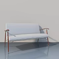 White Bench With Wooden Armrests And Metal Legs In Light Wall Interior