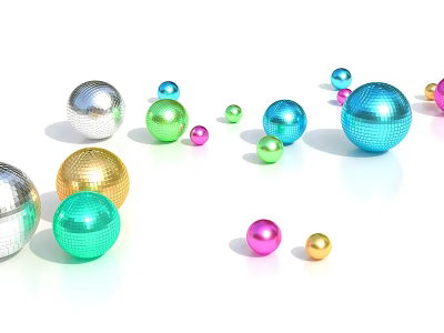 Colorful Shiny Metallic Spheres of Various Colors and Sizes on White Surface 3d model