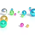 Colorful Shiny Metallic Spheres of Various Colors and Sizes on White Surface