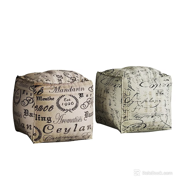 Vintage Typography Bean Bag Chair Design With Classic Text Patterns And Comfortable Seating 3d model 