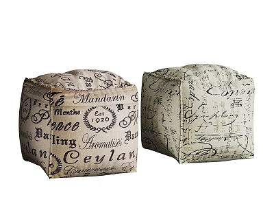 Vintage Typography Bean Bag Chair Design With Classic Text Patterns And Comfortable Seating 3d model