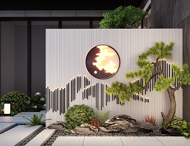 New Chinese Courtyard Landscape Wall Landscape Wall Landscape Background Wall 3d model