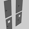 Gray Fire Safety Swing Doors With Red Push Bars And Small Glass Panels